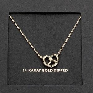 Gold Dipped Pretzel Pendant Necklace Charm Chain Statement Jewelry Accessory